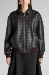 Bottega Veneta Brown Jacket With High Neck And All-over Intrecciato Motif In Leather Woman In 2113 Fondant