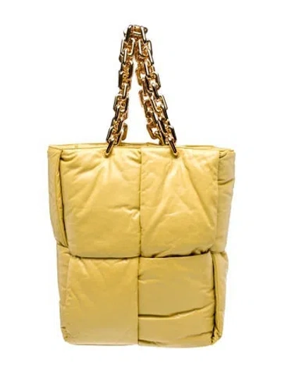 Pre-owned Bottega Veneta Intrecciato Padded Chain Tote Maxi In Yellow