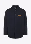 Bottega Veneta Quilted Cotton Overshirt With Front Pocket And Rounded Hem In Blue