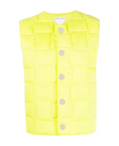 Bottega Veneta Intrecciato Pattern Padded Gilet In Yellow