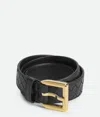 Bottega Veneta Cintura Intrecciato Leather Belt In Black