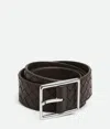 Bottega Veneta Intrecciato Leather Belt In Fondant