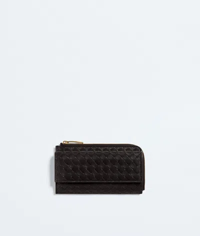 Bottega Veneta Intrecciato Piccolo L-zipped Card Case With Flap In Black