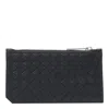 Bottega Veneta Intrecciato Piccolo Leather Zip Card Case In Black