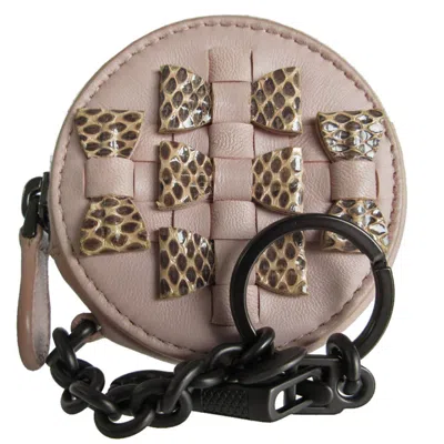 Pre-owned Bottega Veneta Intrecciato Pink Beige Leather Metal Coin Purse/coin Case ()