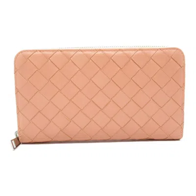 Pre-owned Bottega Veneta Intrecciato Pink Leather Long Wallet (bi-fold) ()