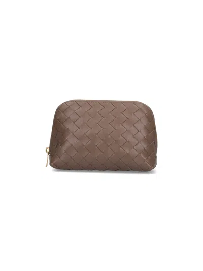 Bottega Veneta Half Moon Medium Intrecciato Leather Pouch In Brown