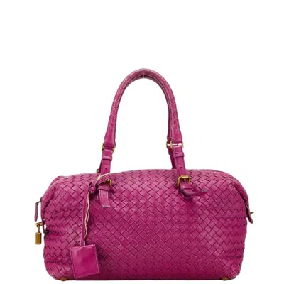 Pre-owned Bottega Veneta Intrecciato Purple Leather Boston Bag Handbag ()