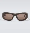 Bottega Veneta Intrecciato Rectangular Sunglasses In Brown