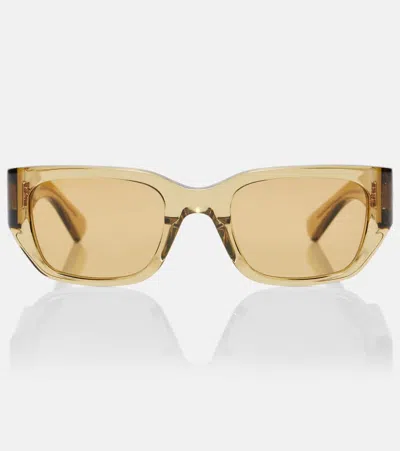 Bottega Veneta Intrecciato Rectangular Sunglasses In Yellow