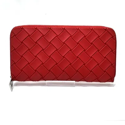 Pre-owned Bottega Veneta Intrecciato Red Color Elastane Cotton Polyester Long Wallet (bi-fold) ()