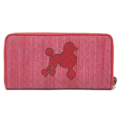 Pre-owned Bottega Veneta Intrecciato Red Color Leather Canvas Long Wallet (bi-fold) ()