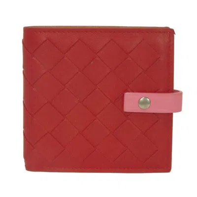 Pre-owned Bottega Veneta Intrecciato Red Color Leather Long Bill Wallet (bi-fold) ()