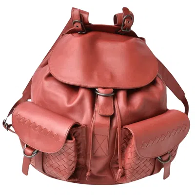 Bottega Veneta Intrecciato Red Leather Backpack Bag ()