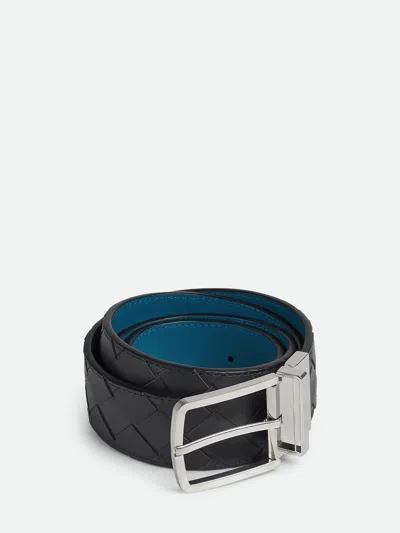 Bottega Veneta Intrecciato Reversible Belt In Blue