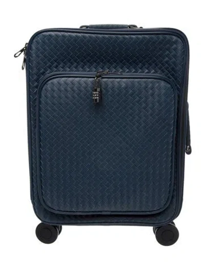 Pre-owned Bottega Veneta Intrecciato Rolling Suitcase In Blue