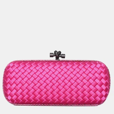 Pre-owned Bottega Veneta Intrecciato Satin Knot Clutch In Pink