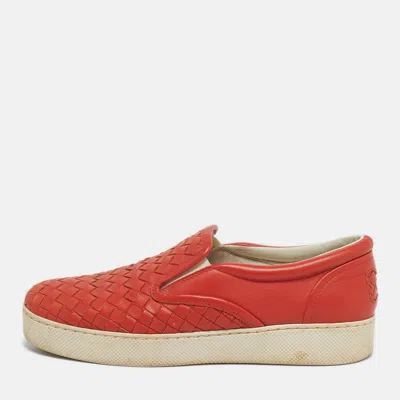 Pre-owned Bottega Veneta Intrecciato Size 36 Orange Intrecciato Leather Slip On Sneakers