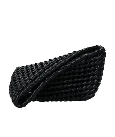 Bottega Veneta Intrecciato Slanted Clutch Bag In Black