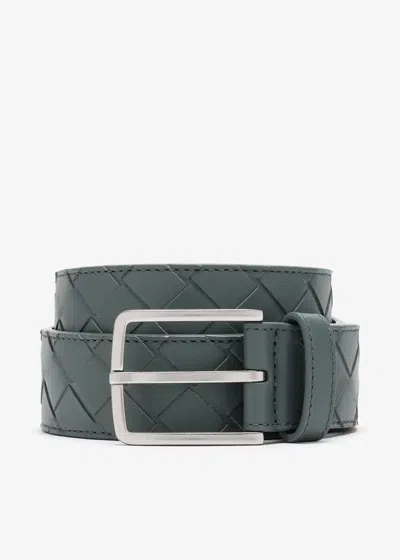 Bottega Veneta Intrecciato Slate Silver Leather Belt In Pink