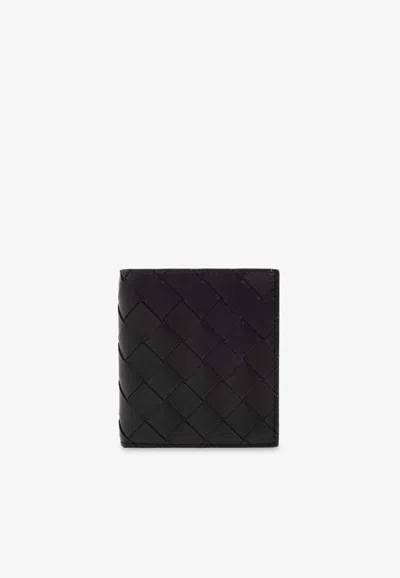 Bottega Veneta Khaki Intrecciato Bi-fold Wallet In Black