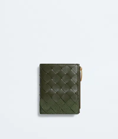 Bottega Veneta Intrecciato Small Bi-fold Wallet In Green Tweed