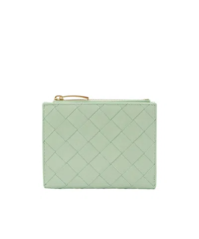 Bottega Veneta Intrecciato Small Double Fold Zipper Purse In Green
