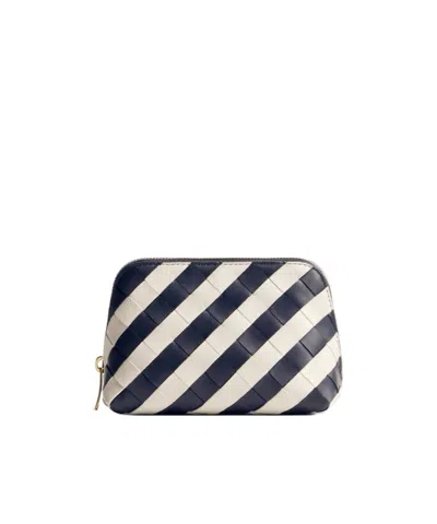 Bottega Veneta Intrecciato Small Half-moon Beauty Pouch In Space Color/chalk Color