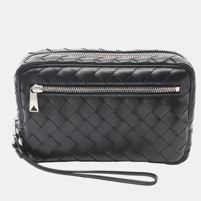 Pre-owned Bottega Veneta Intrecciato Small Wristlet Pouch Second Bag Clutch Leather Black