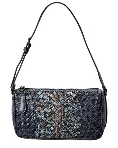 Bottega Veneta Intrecciato Snakeskin Shoulder Bag (authentic ) In Black