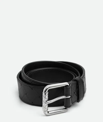 Bottega Veneta Intrecciato Stamp Belt In Black
