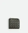 Bottega Veneta Intrecciato Stamp Compact Zip Around Wallet In Brown