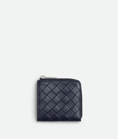 Bottega Veneta Intrecciato Stamp Square Zip Around Wallet In Abyss