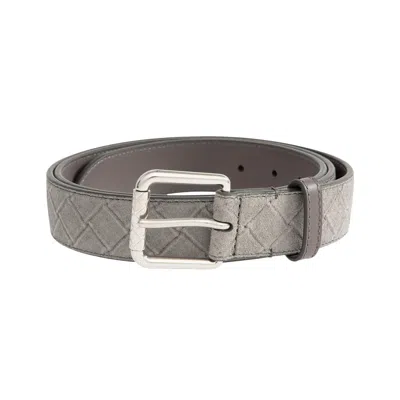 Pre-owned Bottega Veneta Intrecciato Stamp Suede Belt 'abyss/silver' | Men's Size 90
