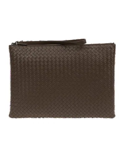 Bottega Veneta Intrecciato Strap Clutch In Brown