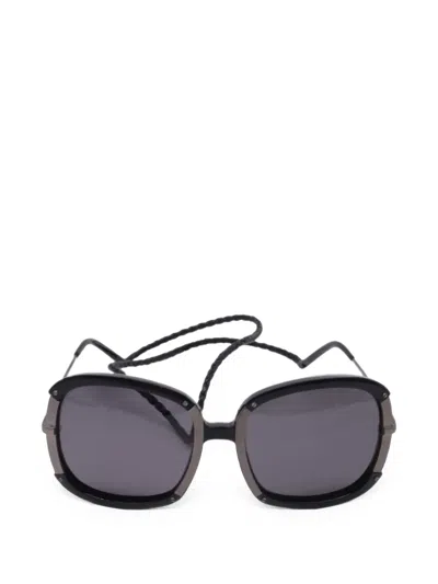 Pre-owned Bottega Veneta Intrecciato Strap Square Sunglasses In Black