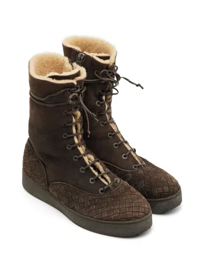 Pre-owned Bottega Veneta Intrecciato Suede Ankle Boots In Brown
