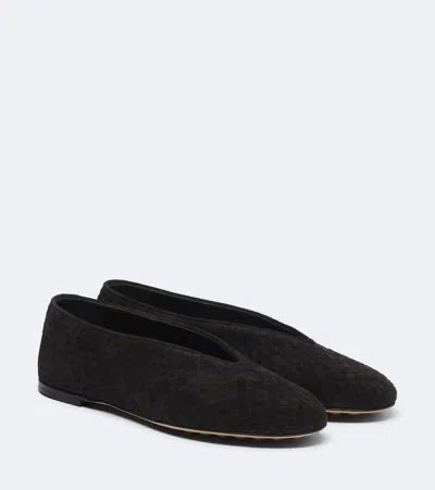 Bottega Veneta Rosa Intrecciato Suede Ballerina Flats In Brown