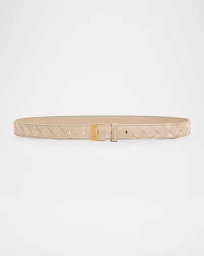 Bottega Veneta Intrecciato Suede Belt In Sand