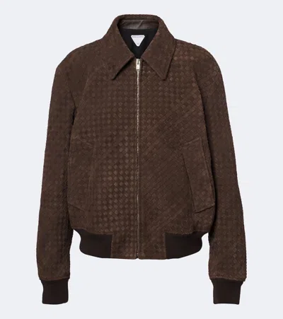 Bottega Veneta Intrecciato Suede Blouson Jacket In Brown