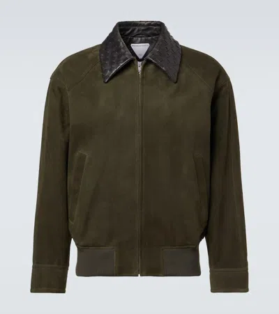 Bottega Veneta Intrecciato Suede Blouson Jacket In Green