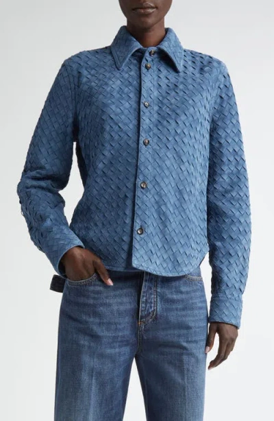 Bottega Veneta Intrecciato Suede Shirt In Blue
