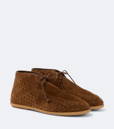 Bottega Veneta Intrecciato Designed Lace-up Boots In Multi