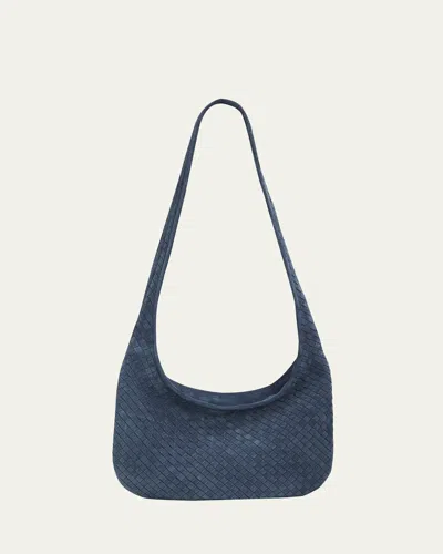Bottega Veneta Intrecciato Suede Hobo Bag In Blue