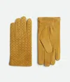 Bottega Veneta Tan Intrecciato Suede Gloves In Peanut Butter