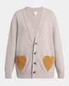 Bottega Veneta Cashmere Blend Cardigan With Intrecciato Suede Hearts In Neutral