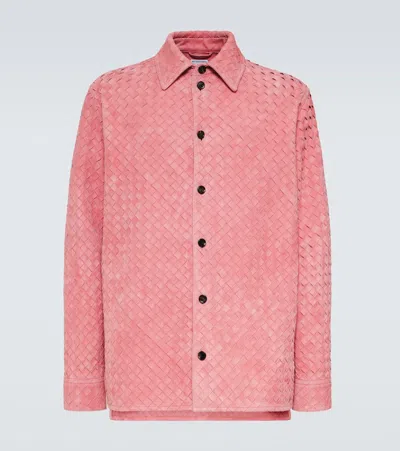 Bottega Veneta Intrecciato Suede Leather Shirt In Cherry Blossom