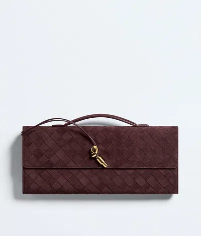 Bottega Veneta Intrecciato Suede Top Handle Pouch In Deep Mahog