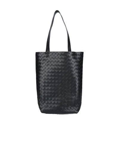 Bottega Veneta Intrecciato Suede Tote Bag In Black