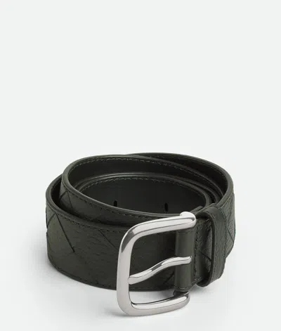 Bottega Veneta Ceinture Intrecciato Taurillon In Dark Green